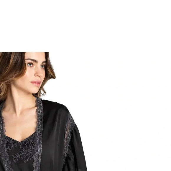 Free People Moonbeams Lace  Trim Satin Robe | Black | Size Small | NWT - Picture 8 of 10